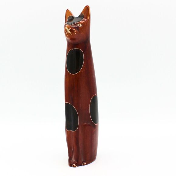Vintage African Carved Marble Stone Cat Figurine Spotted Kenya Animal Sculpture - Picture 1 of 7